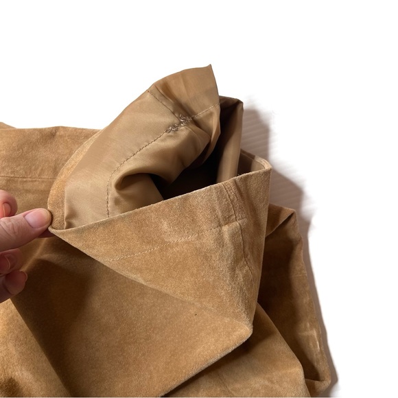 Tan Camel Genuine Suede Leather Straight Leg Pants 4 - Picture 7 of 7